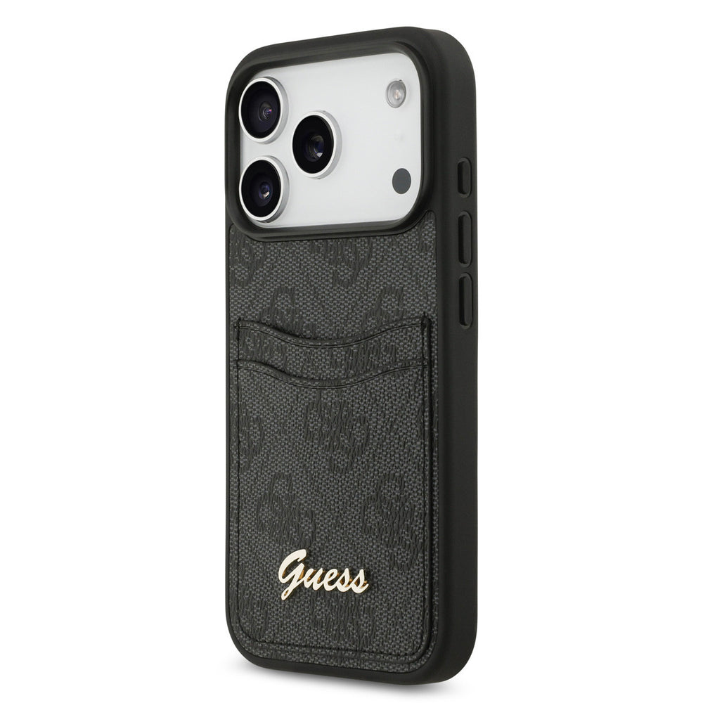 Guess iPhone 17 Pro Backcover hoesje - With Cardslot - Script Metal Logo - Zwart-Hoesjes-Ilumina Benelux
