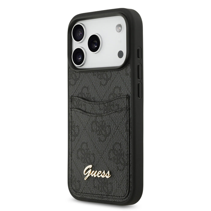 Guess iPhone 17 Pro Backcover hoesje - With Cardslot - Script Metal Logo - Zwart-Hoesjes-Ilumina Benelux