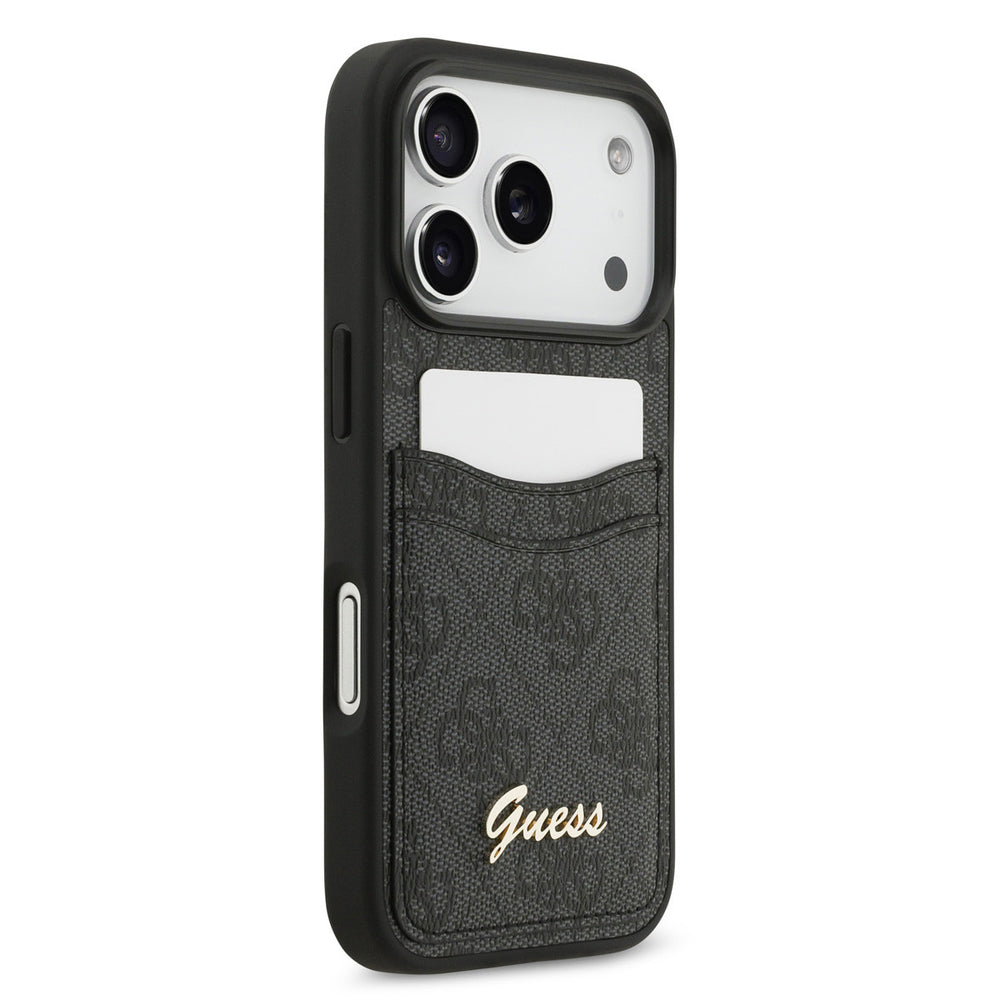 Guess iPhone 17 Pro Backcover hoesje - With Cardslot - Script Metal Logo - Zwart-Hoesjes-Ilumina Benelux