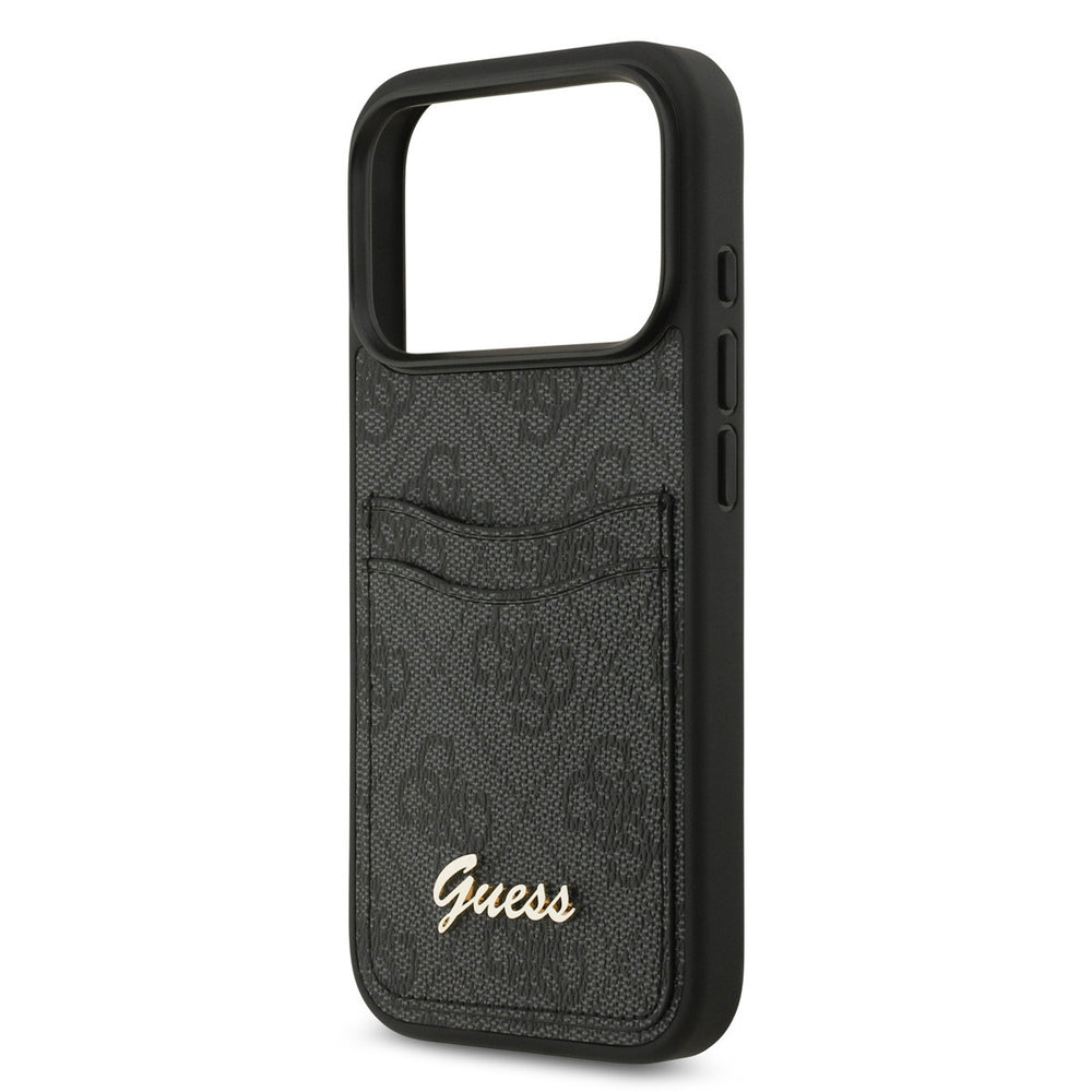 Guess iPhone 17 Pro Backcover hoesje - With Cardslot - Script Metal Logo - Zwart-Hoesjes-Ilumina Benelux