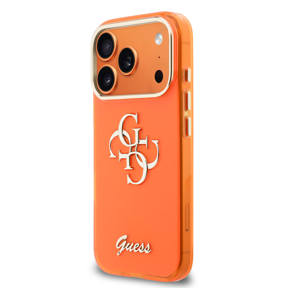 Guess iPhone 17 Pro Max Back Cover hoesje - 4G Script Metal Logo - Silver Edge - Oranje-Hoesjes-Ilumina Benelux