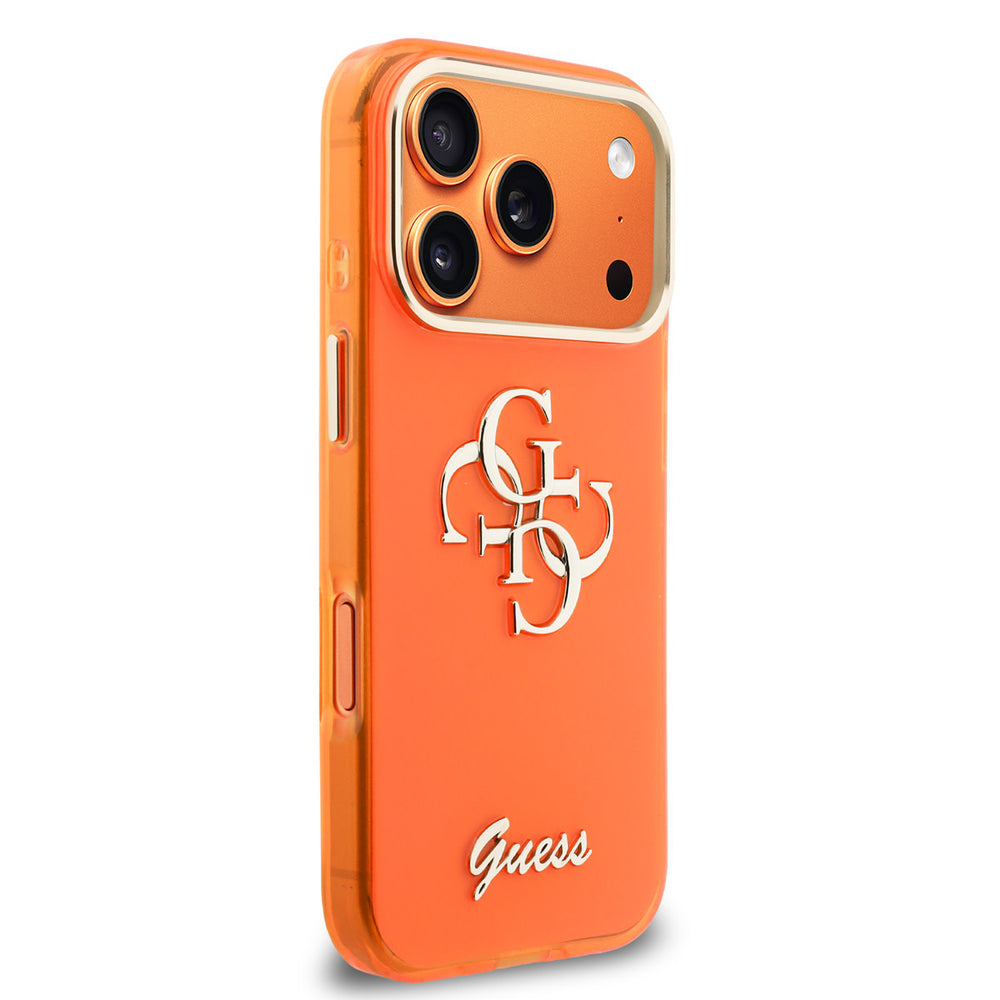 Guess iPhone 17 Pro Max Back Cover hoesje - 4G Script Metal Logo - Silver Edge - Oranje-Hoesjes-Ilumina Benelux