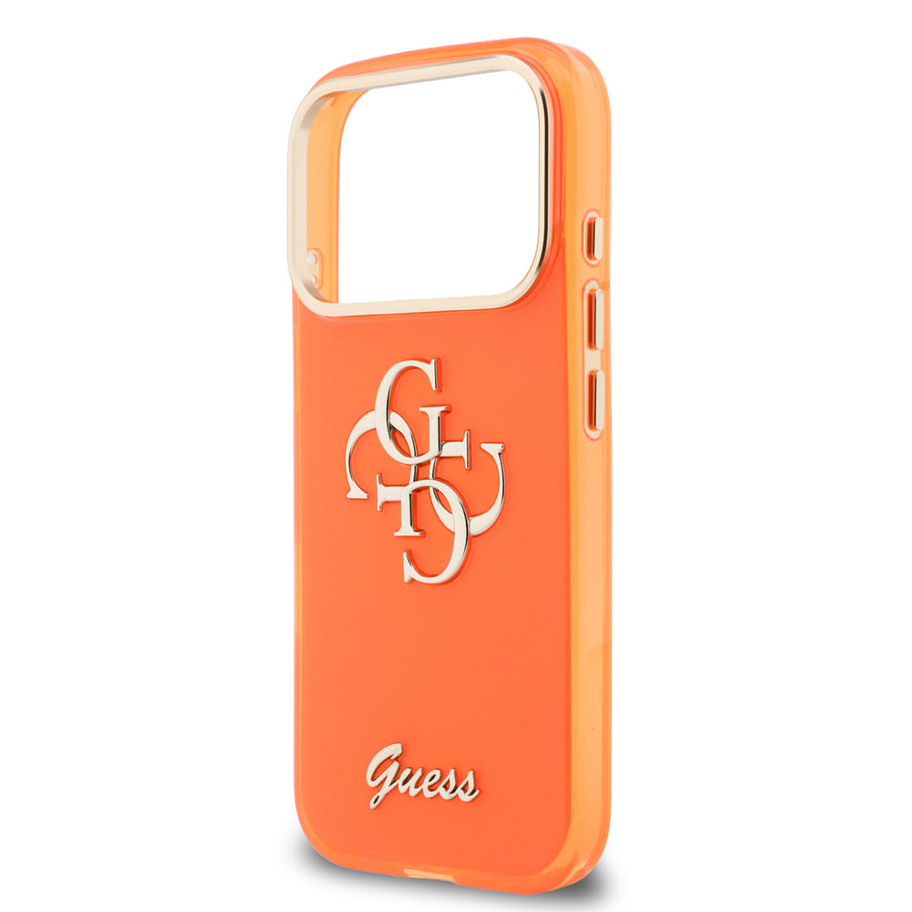 Guess iPhone 17 Pro Max Back Cover hoesje - 4G Script Metal Logo - Silver Edge - Oranje-Hoesjes-Ilumina Benelux