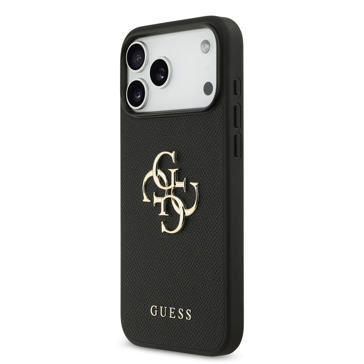 Guess iPhone 17 Pro Max Back Cover hoesje - Grained - Big 4G Logo - Zwart-Hoesjes-Ilumina Benelux