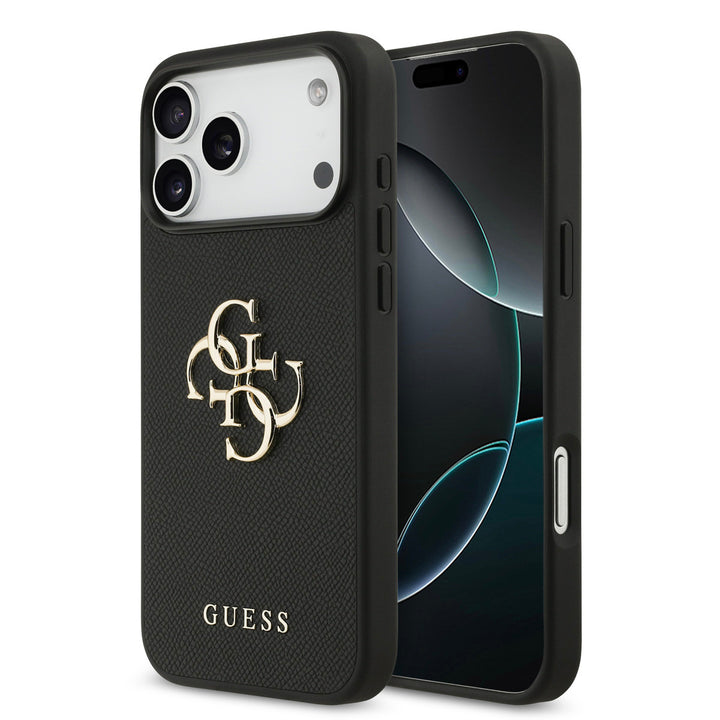 Guess iPhone 17 Pro Max Back Cover hoesje - Grained - Big 4G Logo - Zwart-Hoesjes-Ilumina Benelux
