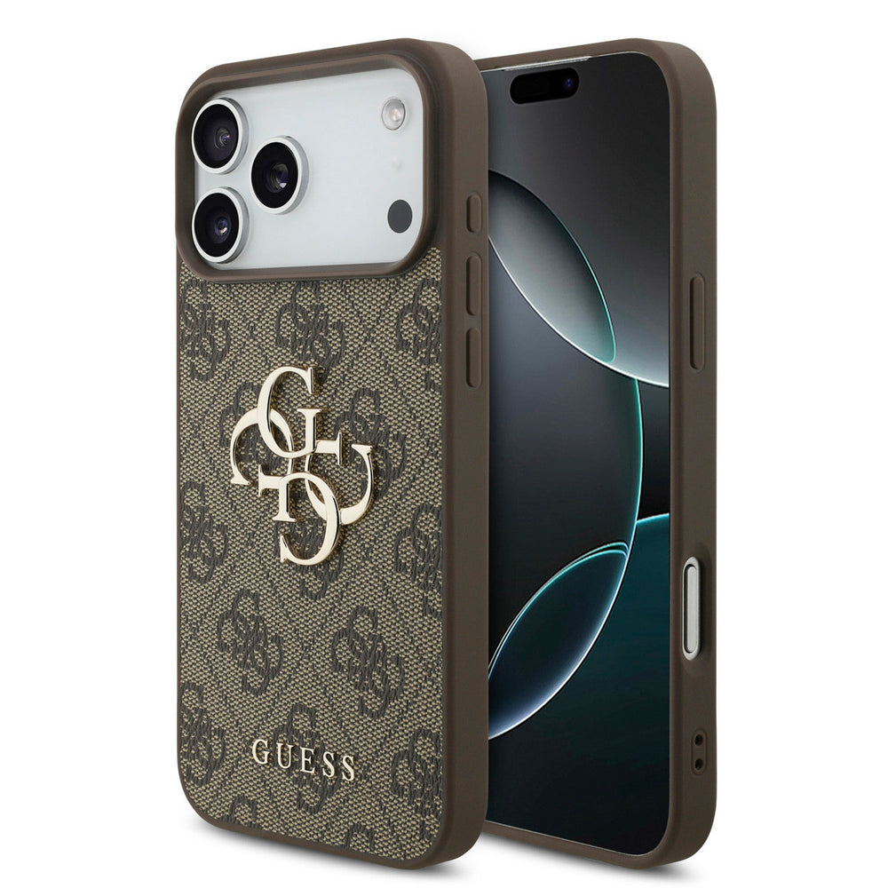 Guess iPhone 17 Pro Max Backcover hoesje - 4G - Big Metal Logo - Bruin-Hoesjes-Ilumina Benelux