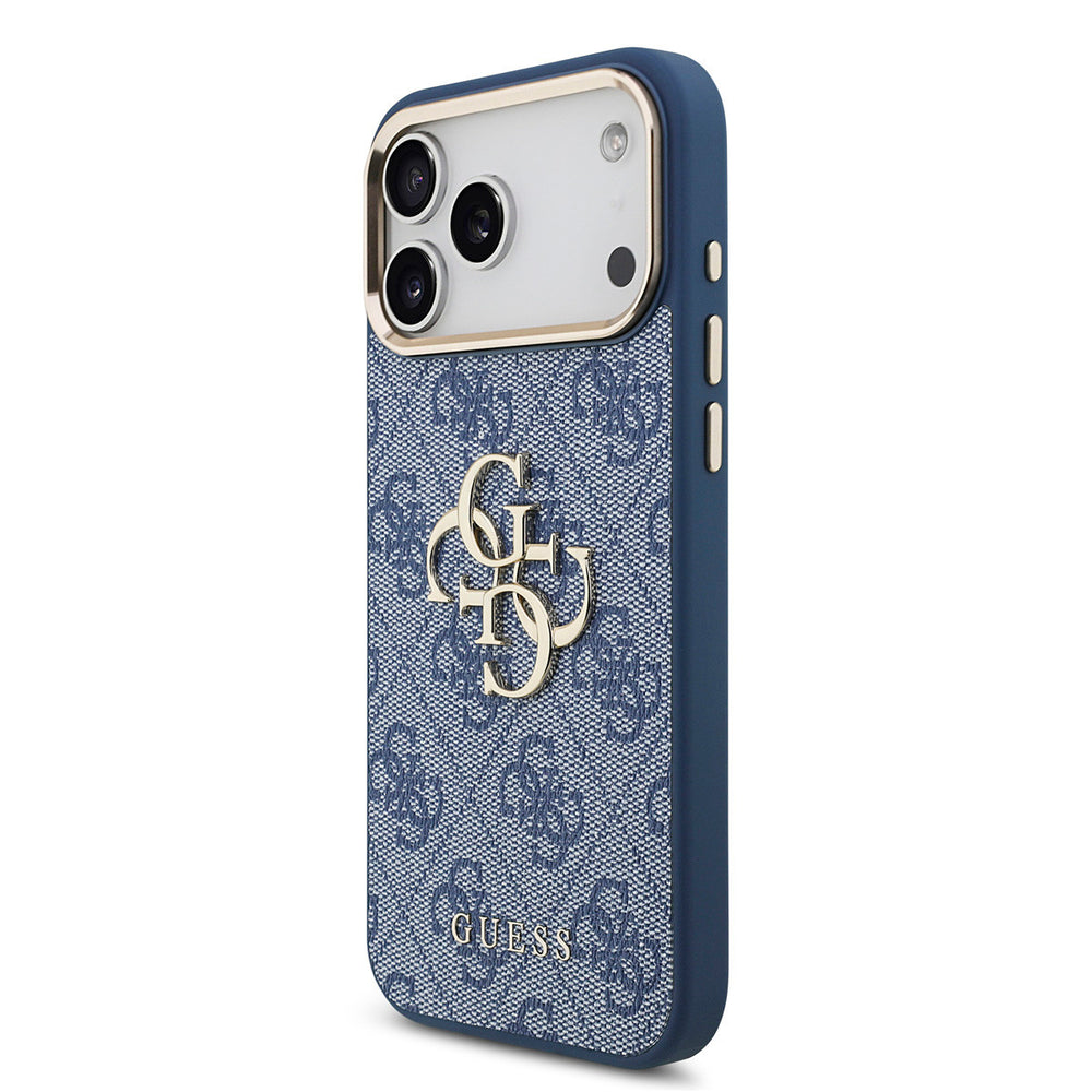 Guess iPhone 17 Pro Max Backcover hoesje - 4G - Big Metal Logo - Gold Edge - Blauw-Hoesjes-Ilumina Benelux