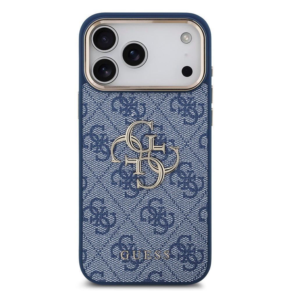 Guess iPhone 17 Pro Max Backcover hoesje - 4G - Big Metal Logo - Gold Edge - Blauw-Hoesjes-Ilumina Benelux