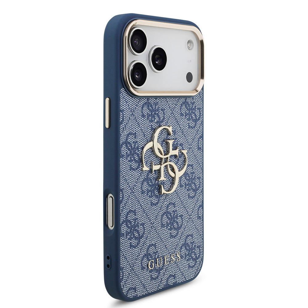 Guess iPhone 17 Pro Max Backcover hoesje - 4G - Big Metal Logo - Gold Edge - Blauw-Hoesjes-Ilumina Benelux