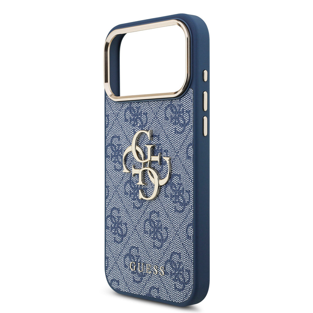 Guess iPhone 17 Pro Max Backcover hoesje - 4G - Big Metal Logo - Gold Edge - Blauw-Hoesjes-Ilumina Benelux