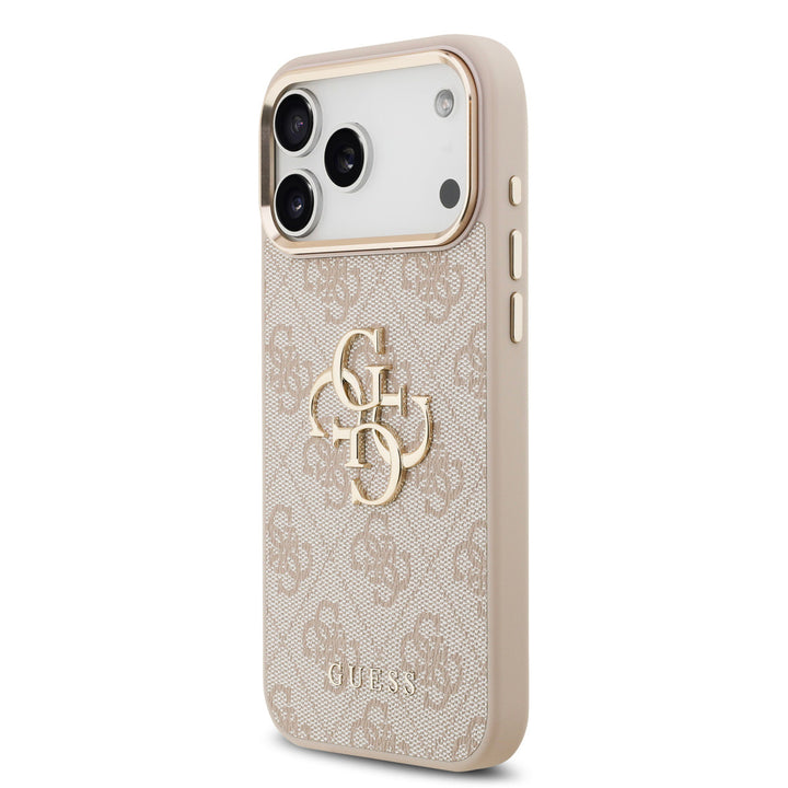 Guess iPhone 17 Pro Max Backcover hoesje - 4G - Big Metal Logo - Gold Edge - Roze-Hoesjes-Ilumina Benelux