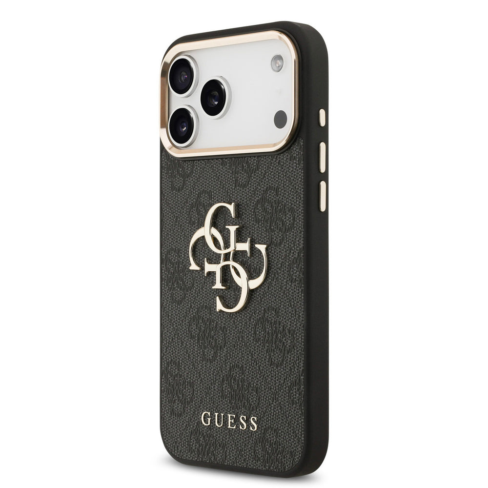 Guess iPhone 17 Pro Max Backcover hoesje - 4G - Big Metal Logo - Gold Edge - Zwart-Hoesjes-Ilumina Benelux