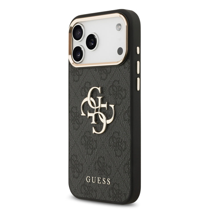 Guess iPhone 17 Pro Max Backcover hoesje - 4G - Big Metal Logo - Gold Edge - Zwart-Hoesjes-Ilumina Benelux