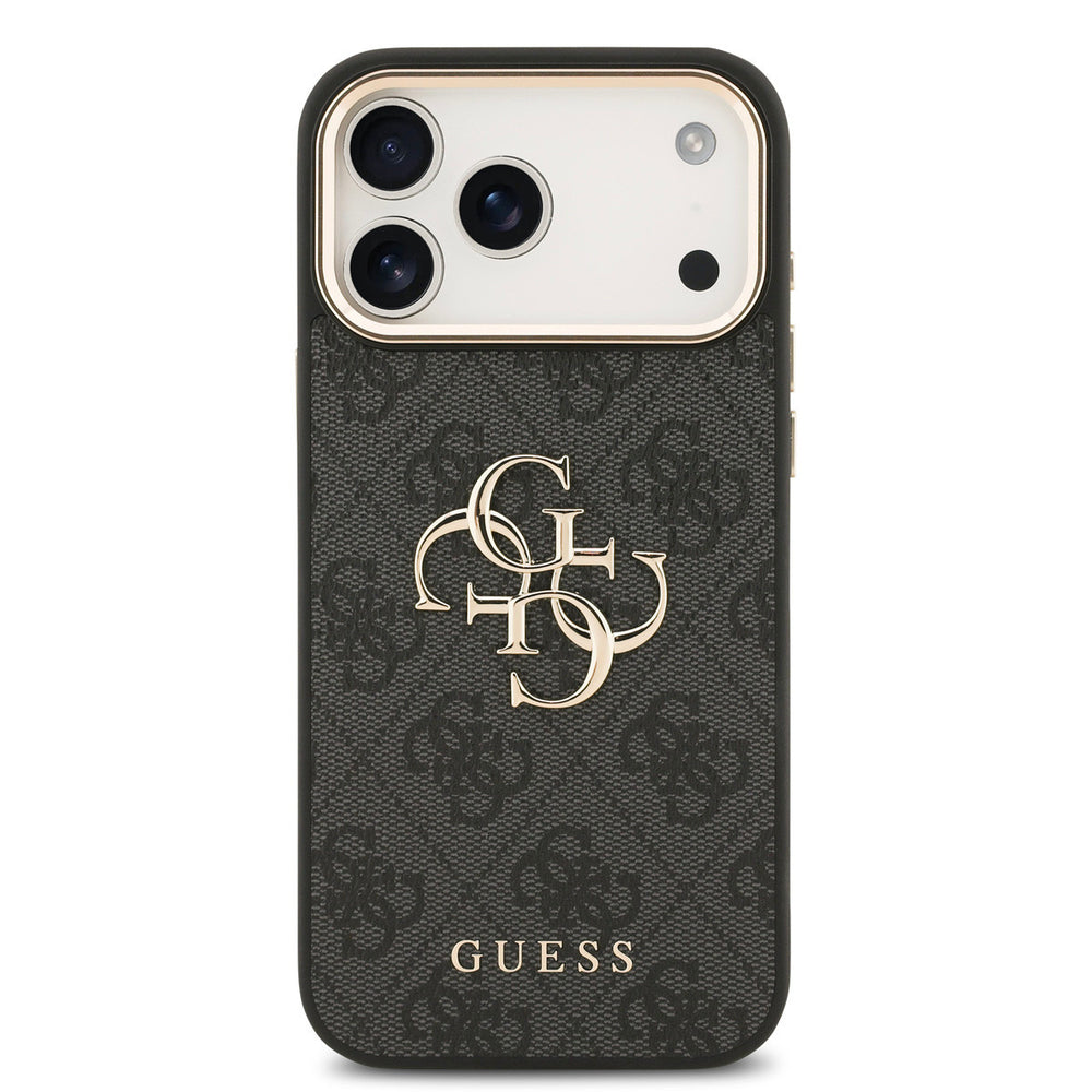 Guess iPhone 17 Pro Max Backcover hoesje - 4G - Big Metal Logo - Gold Edge - Zwart-Hoesjes-Ilumina Benelux