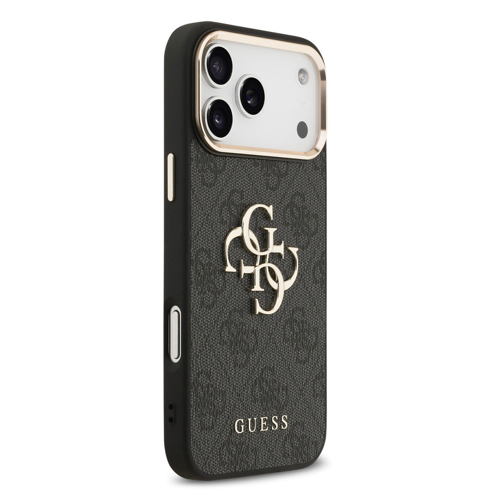 Guess iPhone 17 Pro Max Backcover hoesje - 4G - Big Metal Logo - Gold Edge - Zwart-Hoesjes-Ilumina Benelux
