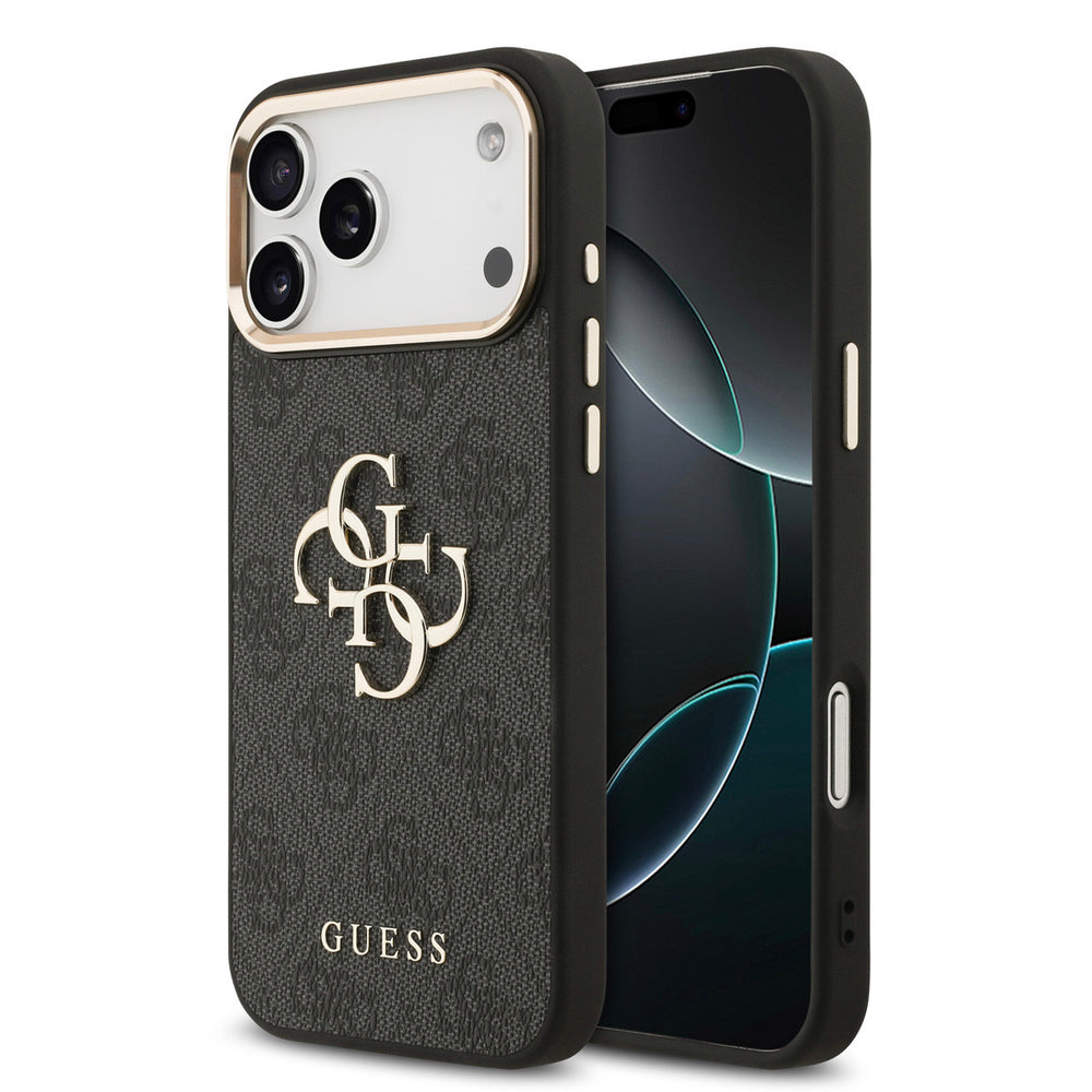 Guess iPhone 17 Pro Max Backcover hoesje - 4G - Big Metal Logo - Gold Edge - Zwart-Hoesjes-Ilumina Benelux