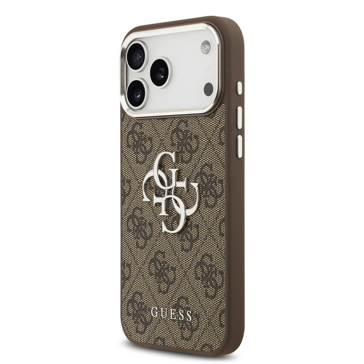 Guess iPhone 17 Pro Max Backcover hoesje - 4G - Big Metal Logo - Silver Edge - Bruin-Hoesjes-Ilumina Benelux