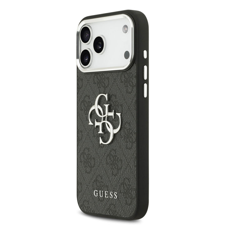 Guess iPhone 17 Pro Max Backcover hoesje - 4G - Big Metal Logo - Silver Edge - Zwart-Hoesjes-Ilumina Benelux