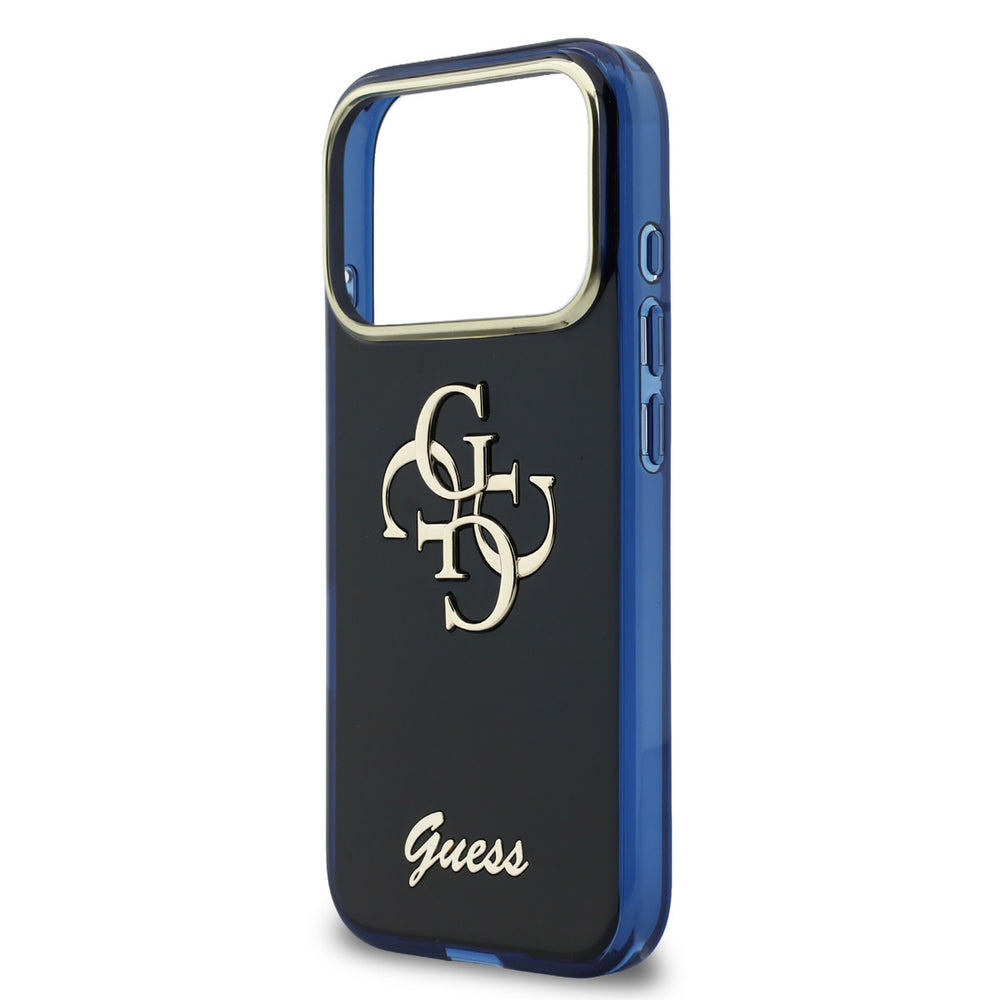 Guess iPhone 17 Pro Max Backcover hoesje - 4G Script Metal Logo - Silver Edge - Navy-Hoesjes-Ilumina Benelux