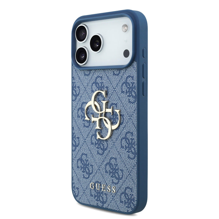 Guess iPhone 17 Pro Max Backcover hoesje - 4G With Pearl Strap - Big Metal Logo - Blauw-Hoesjes-Ilumina Benelux