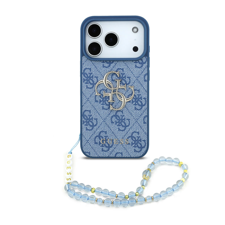 Guess iPhone 17 Pro Max Backcover hoesje - 4G With Pearl Strap - Big Metal Logo - Blauw-Hoesjes-Ilumina Benelux