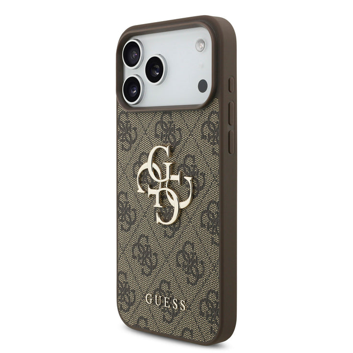 Guess iPhone 17 Pro Max Backcover hoesje - 4G With Pearl Strap - Big Metal Logo - Bruin-Hoesjes-Ilumina Benelux