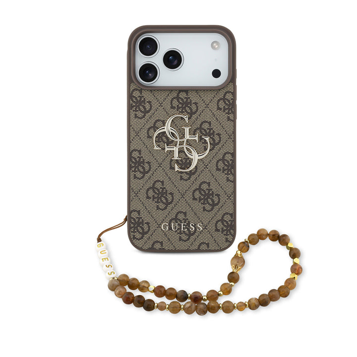 Guess iPhone 17 Pro Max Backcover hoesje - 4G With Pearl Strap - Big Metal Logo - Bruin-Hoesjes-Ilumina Benelux
