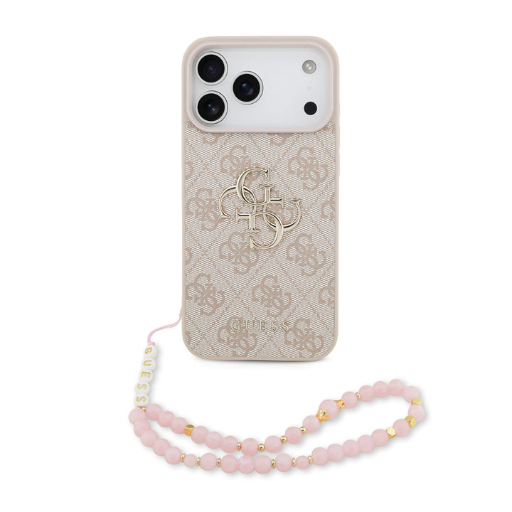 Guess iPhone 17 Pro Max Backcover hoesje - 4G With Pearl Strap - Big Metal Logo - Roze-Hoesjes-Ilumina Benelux