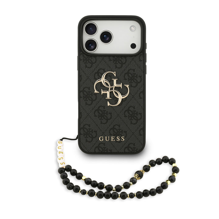 Guess iPhone 17 Pro Max Backcover hoesje - 4G With Pearl Strap - Big Metal Logo - Zwart-Hoesjes-Ilumina Benelux