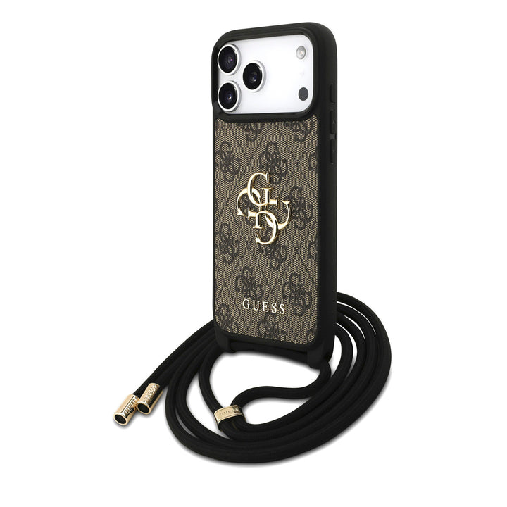 Guess iPhone 17 Pro Max Backcover hoesje - Crossbody 4G Big Logo - Cord Strap - Bruin-Hoesjes-Ilumina Benelux