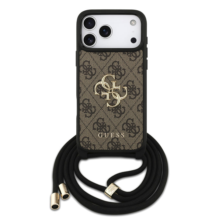 Guess iPhone 17 Pro Max Backcover hoesje - Crossbody 4G Big Logo - Cord Strap - Bruin-Hoesjes-Ilumina Benelux