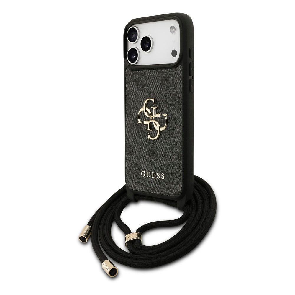 Guess iPhone 17 Pro Max Backcover hoesje - Crossbody 4G Big Logo - Cord Strap - Zwart-Hoesjes-Ilumina Benelux