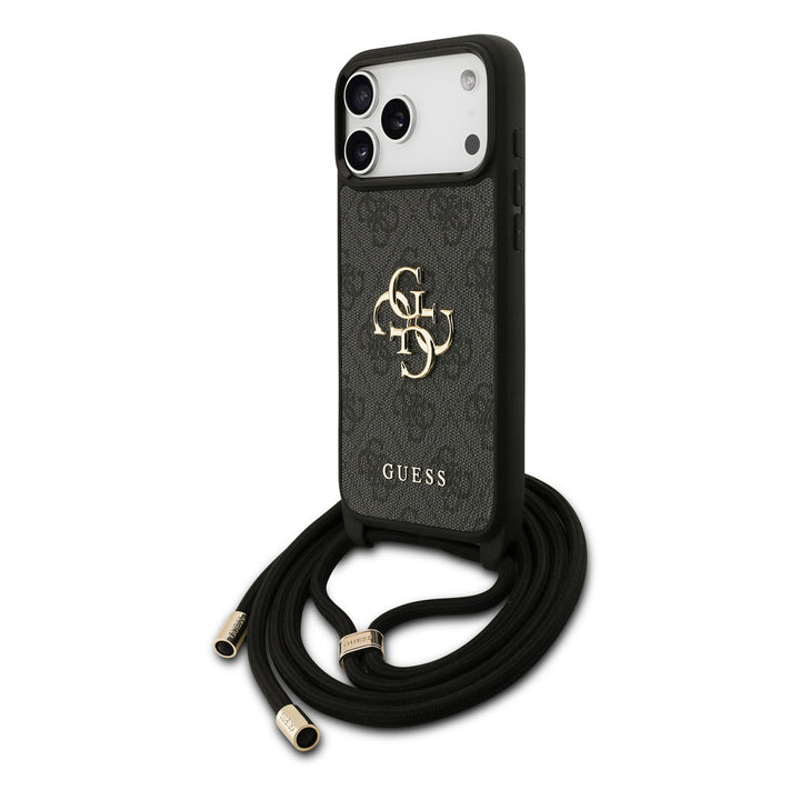 Guess iPhone 17 Pro Max Backcover hoesje - Crossbody 4G Big Logo - Cord Strap - Zwart-Hoesjes-Ilumina Benelux