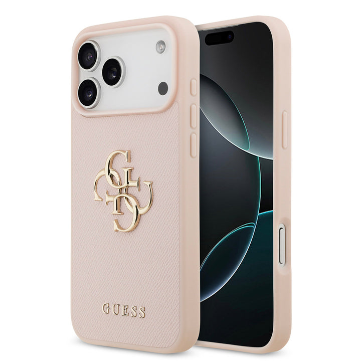 Guess iPhone 17 Pro Max Backcover hoesje - Grained - Big 4G Logo - Roze-Hoesjes-Ilumina Benelux