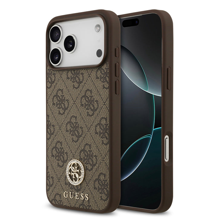 Guess iPhone 17 Pro Max Backcover hoesje - MagSafe - 4G Strass Logo - Bruin-Hoesjes-Ilumina Benelux