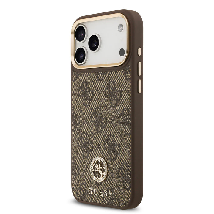 Guess iPhone 17 Pro Max Backcover hoesje - MagSafe - 4G Strass Logo - Gold Edge - Bruin-Hoesjes-Ilumina Benelux