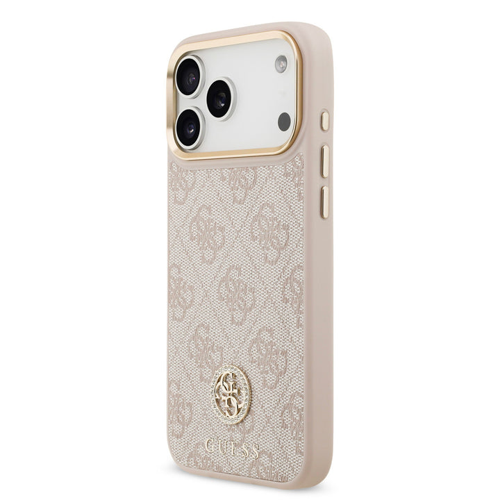 Guess iPhone 17 Pro Max Backcover hoesje - MagSafe - 4G Strass Logo - Gold Edge - Roze-Hoesjes-Ilumina Benelux