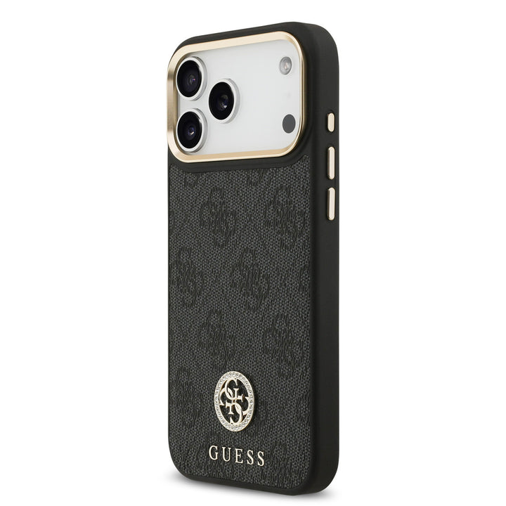 Guess iPhone 17 Pro Max Backcover hoesje - MagSafe - 4G Strass Logo - Gold Edge - Zwart-Hoesjes-Ilumina Benelux
