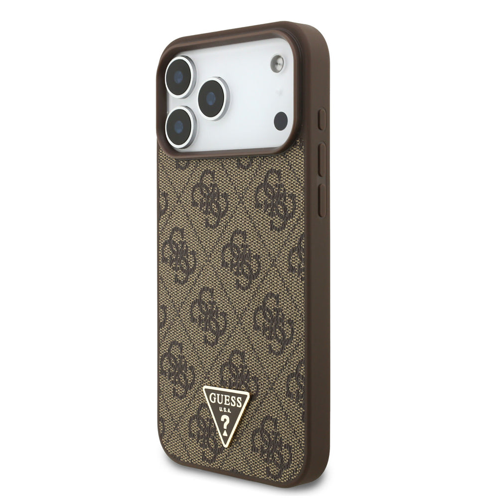 Guess iPhone 17 Pro Max Backcover hoesje - MagSafe - 4G Triangle Logo - Pearl Strap - Bruin-Hoesjes-Ilumina Benelux
