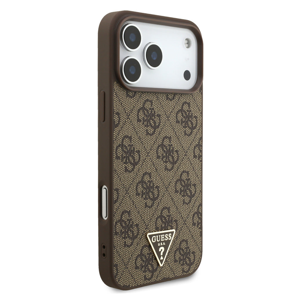 Guess iPhone 17 Pro Max Backcover hoesje - MagSafe - 4G Triangle Logo - Pearl Strap - Bruin-Hoesjes-Ilumina Benelux