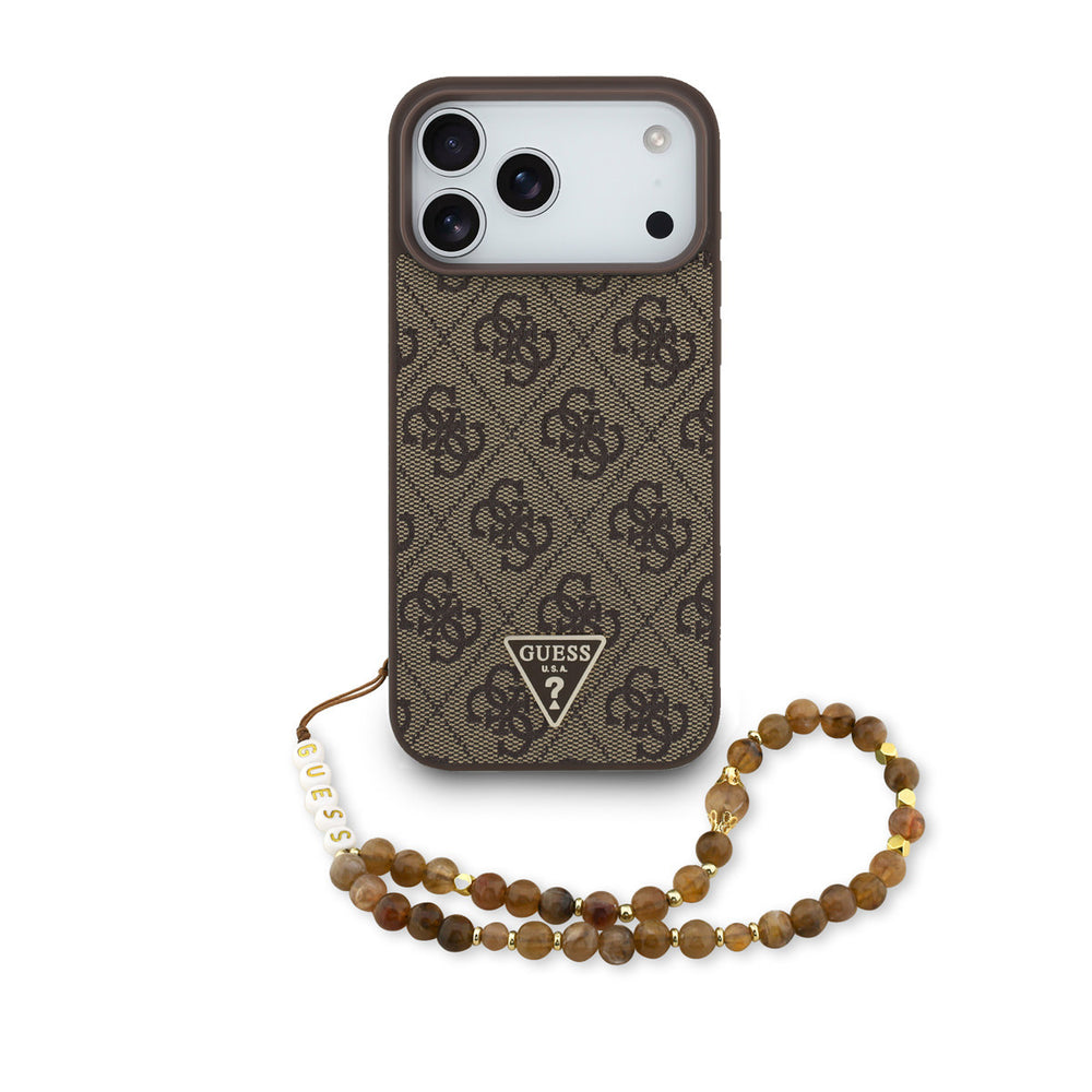 Guess iPhone 17 Pro Max Backcover hoesje - MagSafe - 4G Triangle Logo - Pearl Strap - Bruin-Hoesjes-Ilumina Benelux