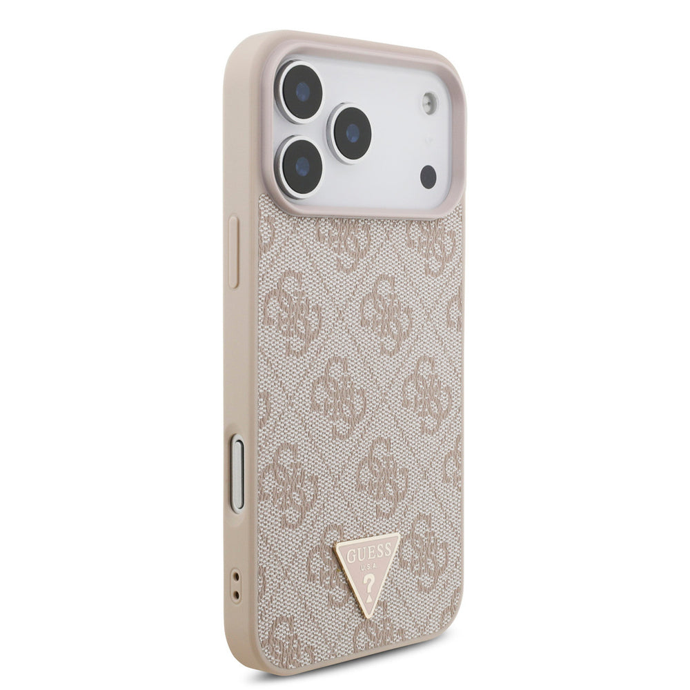 Guess iPhone 17 Pro Max Backcover hoesje - MagSafe - 4G Triangle Logo - Pearl Strap - Roze-Hoesjes-Ilumina Benelux