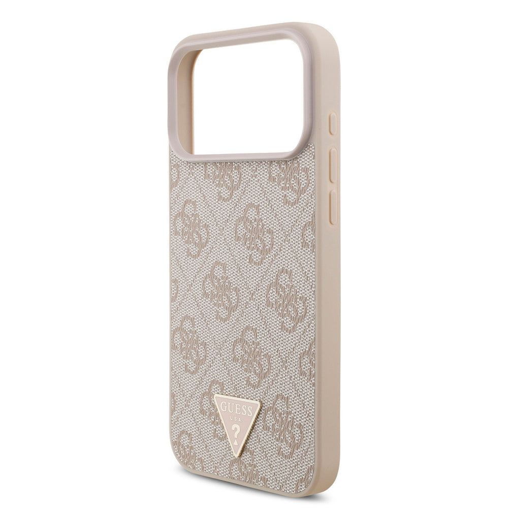 Guess iPhone 17 Pro Max Backcover hoesje - MagSafe - 4G Triangle Logo - Pearl Strap - Roze-Hoesjes-Ilumina Benelux