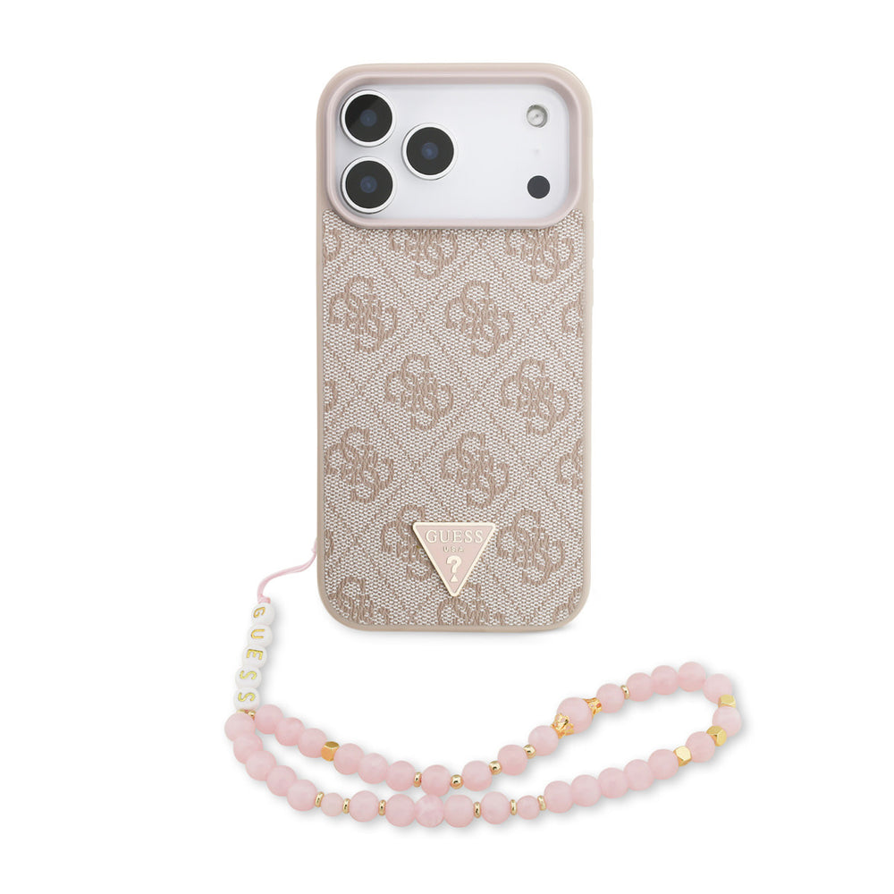 Guess iPhone 17 Pro Max Backcover hoesje - MagSafe - 4G Triangle Logo - Pearl Strap - Roze-Hoesjes-Ilumina Benelux