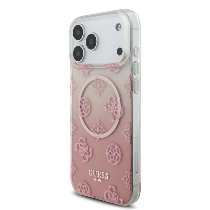 Guess iPhone 17 Pro Max Backcover hoesje - MagSafe - Gradient Peony & Glitter Pattern - Roze-Hoesjes-Ilumina Benelux