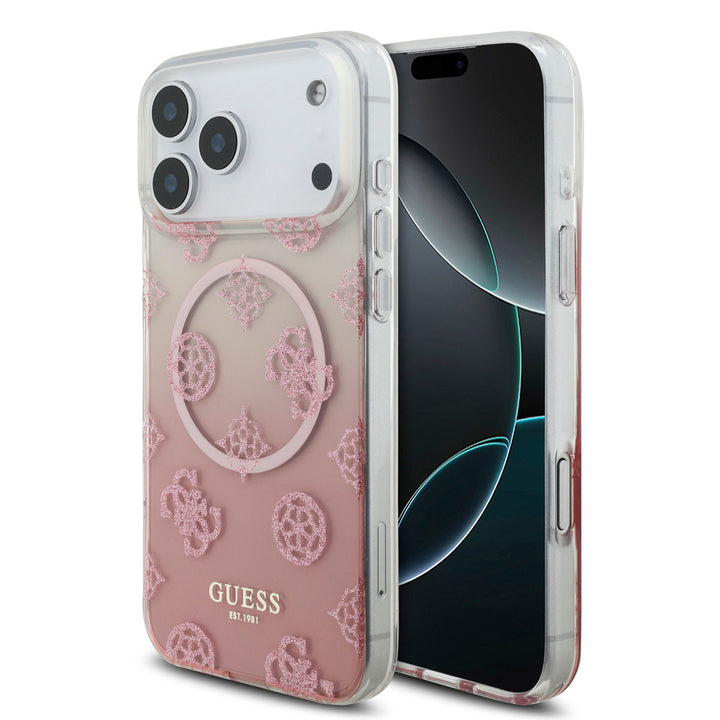 Guess iPhone 17 Pro Max Backcover hoesje - MagSafe - Gradient Peony & Glitter Pattern - Roze-Hoesjes-Ilumina Benelux
