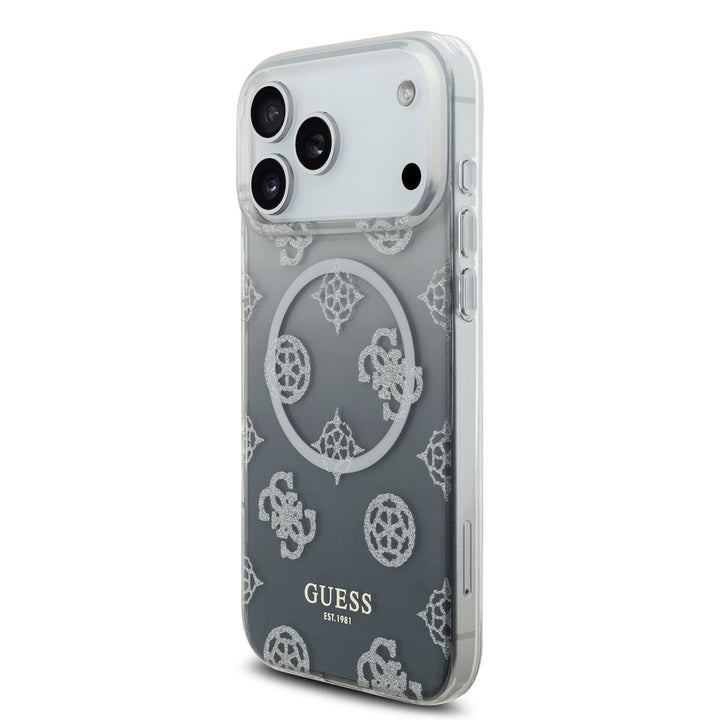 Guess iPhone 17 Pro Max Backcover hoesje - MagSafe - Gradient Peony & Glitter Pattern - Zwart-Hoesjes-Ilumina Benelux