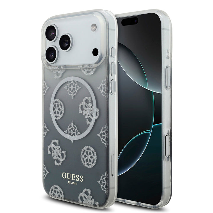 Guess iPhone 17 Pro Max Backcover hoesje - MagSafe - Gradient Peony & Glitter Pattern - Zwart-Hoesjes-Ilumina Benelux