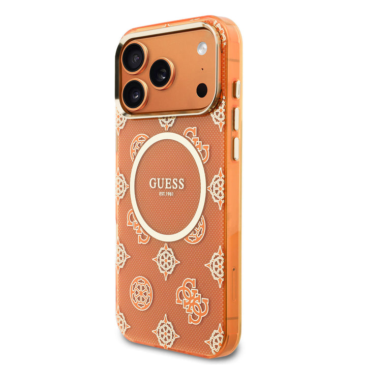 Guess iPhone 17 Pro Max Backcover hoesje - MagSafe - IML Peony Dot - Oranje-Hoesjes-Ilumina Benelux