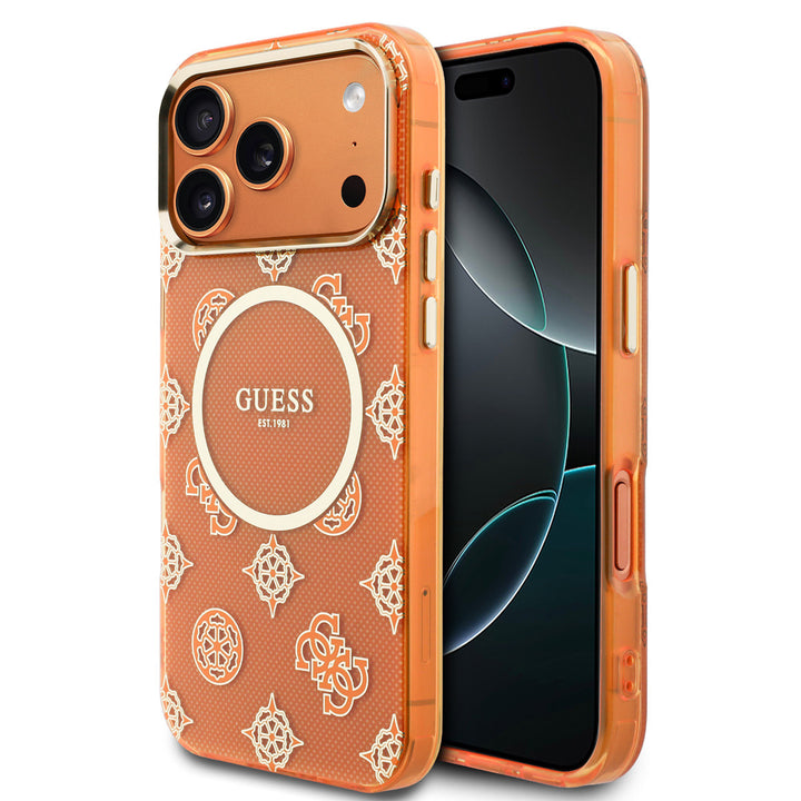 Guess iPhone 17 Pro Max Backcover hoesje - MagSafe - IML Peony Dot - Oranje-Hoesjes-Ilumina Benelux